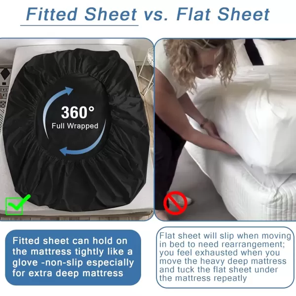 imageBedecor Black Full Fitted Sheet Only Deep Pocket for 1821 inch Thick Mattress That Stay Tight Extra Deep Bottom Sheet Soft for Pillow Top Mattress Air Mattress