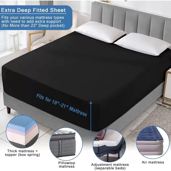 imageBedecor Black Full Fitted Sheet Only Deep Pocket for 1821 inch Thick Mattress That Stay Tight Extra Deep Bottom Sheet Soft for Pillow Top Mattress Air Mattress