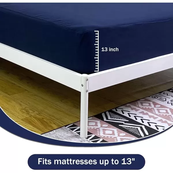 imageBedecor Cal King Fitted Sheet Snug Fit Stay in Place1 Bottom Sheet Only Soft Elastic Microfiber Durable Standard Pocket Fit up to 13 inch Mattress PerfectlyWhiteNavy