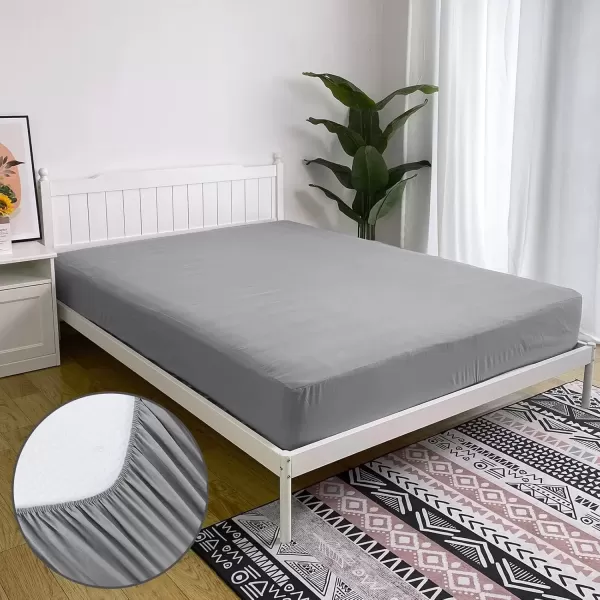 imageBedecor Cal King Fitted Sheet Snug Fit Stay in Place1 Bottom Sheet Only Soft Elastic Microfiber Durable Standard Pocket Fit up to 13 inch Mattress PerfectlyWhiteGray