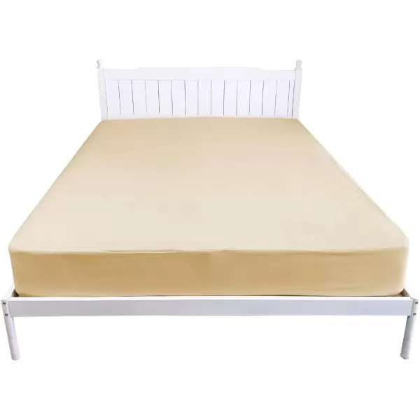 imageBedecor Cal King Fitted Sheet Snug Fit Stay in Place1 Bottom Sheet Only Soft Elastic Microfiber Durable Standard Pocket Fit up to 13 inch Mattress PerfectlyWhiteBeige