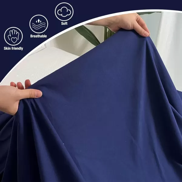 imageBedecor Cal King Fitted Sheet Snug Fit Stay in Place1 Bottom Sheet Only Soft Elastic Microfiber Durable Standard Pocket Fit up to 13 inch Mattress PerfectlyWhiteNavy