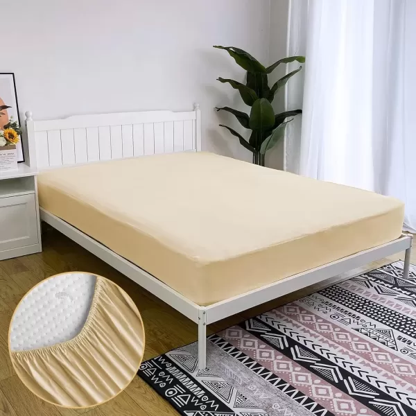 imageBedecor Cal King Fitted Sheet Snug Fit Stay in Place1 Bottom Sheet Only Soft Elastic Microfiber Durable Standard Pocket Fit up to 13 inch Mattress PerfectlyWhiteBeige