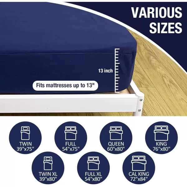 imageBedecor Cal King Fitted Sheet Snug Fit Stay in Place1 Bottom Sheet Only Soft Elastic Microfiber Durable Standard Pocket Fit up to 13 inch Mattress PerfectlyWhiteNavy
