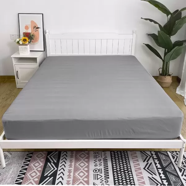 imageBedecor Cal King Fitted Sheet Snug Fit Stay in Place1 Bottom Sheet Only Soft Elastic Microfiber Durable Standard Pocket Fit up to 13 inch Mattress PerfectlyWhiteGray