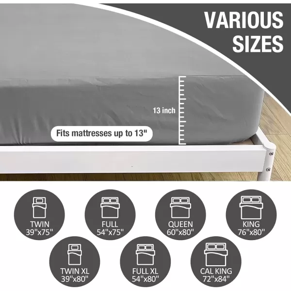 imageBedecor Cal King Fitted Sheet Snug Fit Stay in Place1 Bottom Sheet Only Soft Elastic Microfiber Durable Standard Pocket Fit up to 13 inch Mattress PerfectlyWhiteGray