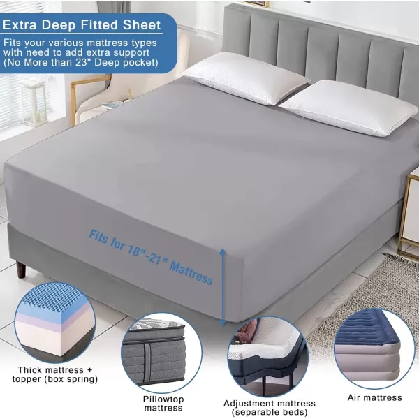 imageBedecor Extra Deep Pocket Twin Fitted Sheet Only for 18 to 21 Inch Super Thick Mattress That Stay TightAll Around Elastic BottomDoesnt Pop OffLight Gray
