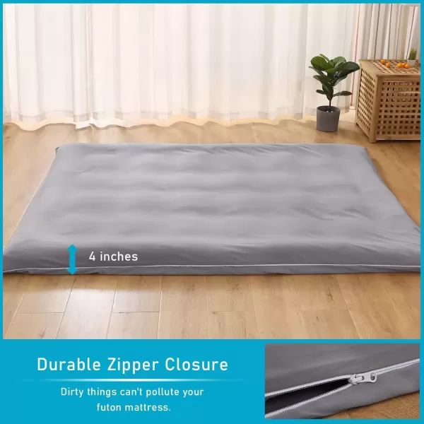imageBedecor Floor Futon Mattress Cover Only for Traditional Japanese Futon MattressZipper Soft SkinFriendly Breathable Without Shrinkingfor Bedroom Living Room Hotel Dormitory RV GreyTwinFull