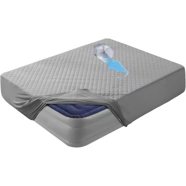 imageBedecor King Air Mattress Pad Cover Gray Waterproof Mattress Topper Quilted Air Bed Mattress Protector Heavy Absorbent Soft Breathable ampamp Noiseless Mattress Pad Fitted Style Deep Up to 18quotKing