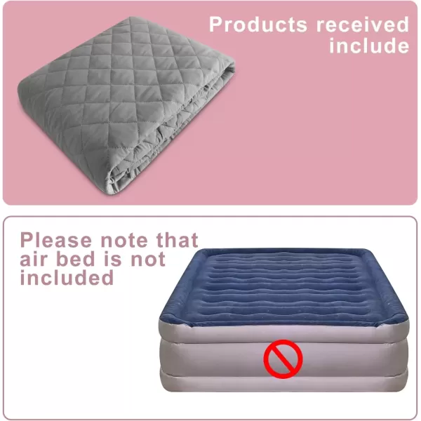 imageBedecor King Air Mattress Pad Cover Gray Waterproof Mattress Topper Quilted Air Bed Mattress Protector Heavy Absorbent Soft Breathable ampamp Noiseless Mattress Pad Fitted Style Deep Up to 18quotTwin
