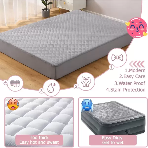 imageBedecor King Air Mattress Pad Cover Gray Waterproof Mattress Topper Quilted Air Bed Mattress Protector Heavy Absorbent Soft Breathable ampamp Noiseless Mattress Pad Fitted Style Deep Up to 18quotTwin