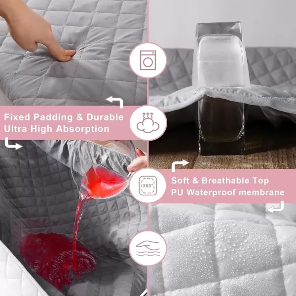 imageBedecor King Air Mattress Pad Cover Gray Waterproof Mattress Topper Quilted Air Bed Mattress Protector Heavy Absorbent Soft Breathable ampamp Noiseless Mattress Pad Fitted Style Deep Up to 18quotTwin