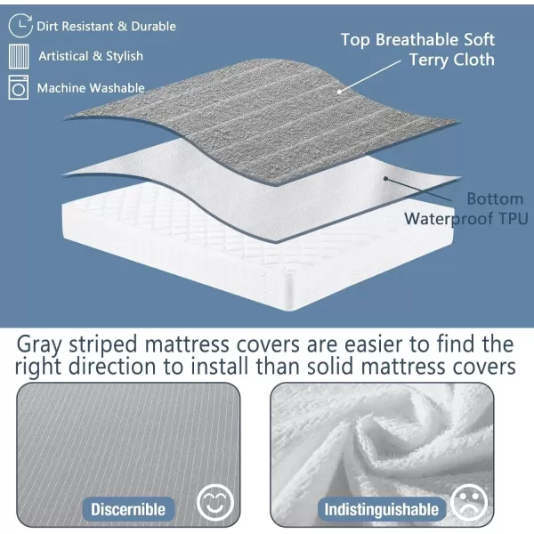 imageBedecor Twin Size Mattress Protector Waterproof Mattress Cover 39quot75quotStripe Mattress Sheet Stylish SoftDeep Pockets to 18quot GreyTwin