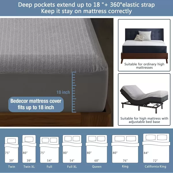 imageBedecor Twin Size Mattress Protector Waterproof Mattress Cover 39quot75quotStripe Mattress Sheet Stylish SoftDeep Pockets to 18quot GreyTwin