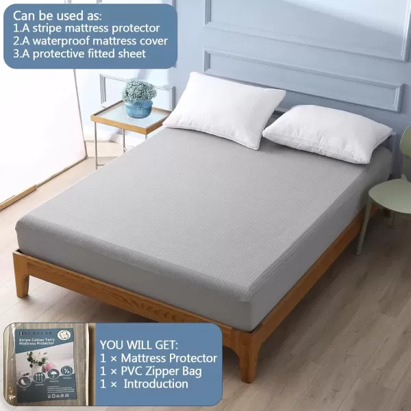imageBedecor Twin Size Mattress Protector Waterproof Mattress Cover 39quot75quotStripe Mattress Sheet Stylish SoftDeep Pockets to 18quot GreyTwin