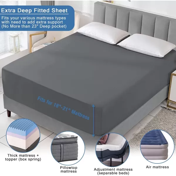 imageBedecor Extra Deep Pocket Twin XL Fitted Sheet Only for 18 to 21 Inch Super Thick Mattress That Stay TightAll Around Elastic BottomDoesnt Pop OffGray