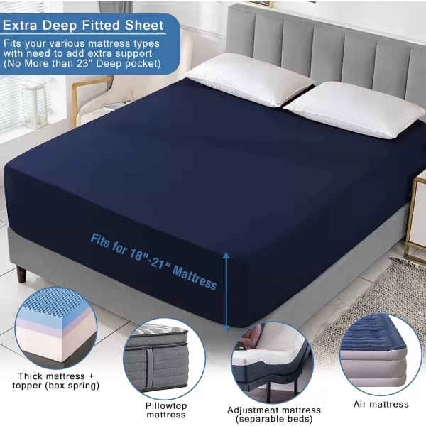 imageBedecor Extra Deep Pocket Twin XL Fitted Sheet Only for 18 to 21 Inch Super Thick Mattress That Stay TightAll Around Elastic BottomDoesnt Pop OffNavy Blue