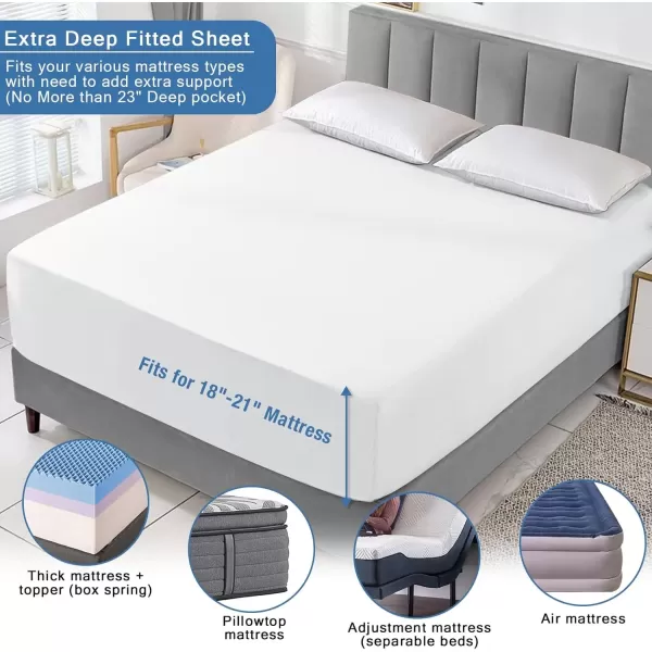 imageBedecor Extra Deep Pocket Twin XL Fitted Sheet Only for 18 to 21 Inch Super Thick Mattress That Stay TightAll Around Elastic BottomDoesnt Pop OffWhite