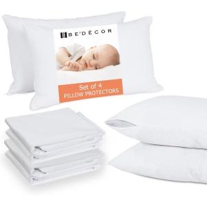 imageBedecor King Pillow Protector with Zipper 2 Pack Waterproof Pillow Covers Encasement Smooth Dust Proof with Breathable Holes Allow Air to Circulate4 Packs Queen