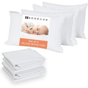 imageBedecor King Pillow Protector with Zipper 2 Pack Waterproof Pillow Covers Encasement Smooth Dust Proof with Breathable Holes Allow Air to Circulate8 Packs Standard
