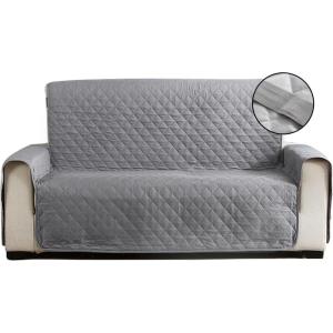 imageBedecor Waterproof Oversized Loveseat Couch Cover for 2 Cushion Couch Reversible Quilted 54quot Seat Width Sofa Slipcover Furniture Protector with Durable Elastic Straps for Dogs Pets GrayLight Gray