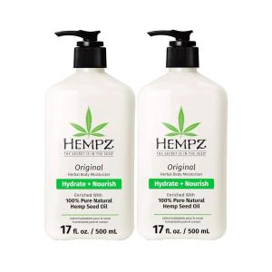imageHempz Original Natural Hemp Seed Oil Body Moisturizer with Shea Butter ampamp Ginseng Pure Herbal Skin Lotion for Dryness Nourishing Vegan Cream Floral and Banana 17 Fl Oz 2 Pack17 Fl Oz Pack of 2