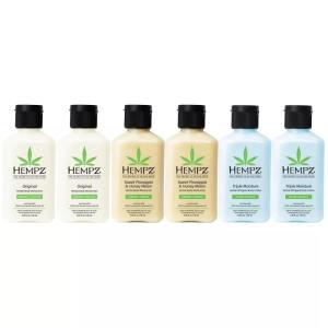 imageHempz Hydration on the Go Herbal Body Moisturizer ampamp Whipped Body Creme Enriched with 100 Pure Natural Hemp Seed Oil 48Hour Hydration TSA Approved Travel Size  225 Fluid Ounce Pack of 6