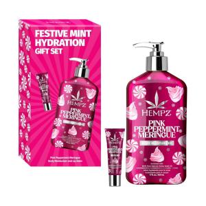 imageHempz Festive Mint Hydration Pink Peppermint Meringue Gift Set Body Loton and Lip Balm Duo Limited Edition 17 oz and 44 oz