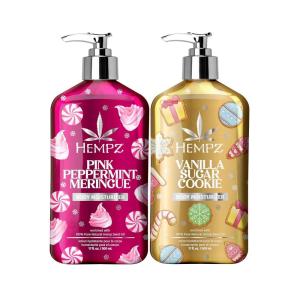 imageHempz Holiday Body Lotion 2Pack Pink Peppermint Meringue and Vanilla Frosted Sugar Cookie Moisturizer Fall and Winter Body Care Gift for Men ampamp Women 17 oz Duo