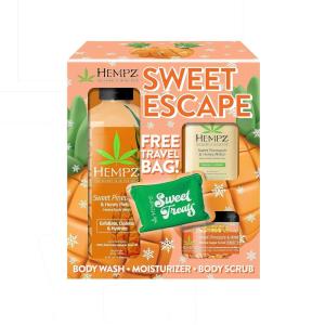 imageHempz Sweet Escape Sweet Pineapple ampamp Honey Melon Moisturizing Body Wash 17 Oz Body Scrub 73 Oz ampamp Moisturizer 125 Oz  Festive Holiday Gift Set with Travel Bag for Women or Men with Dry Skin