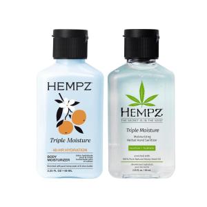 image:imageHempz Triple Moisture Happy Hands Travel Size Bundle  Body Lotion 225 oz  Moisturizing Herbal Hand Sanitizer