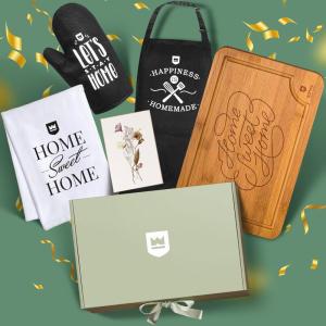 imageROYAL CRAFT WOOD Luxurious House Warming Gifts for New Home  Basket for FirstNew Home Owner Set with Cutting Board Towel Apron  Ideal Welcome and Housewarming Presents for HomeownersBrown