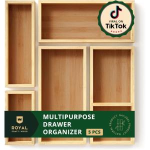 imageROYAL CRAFT WOOD Luxury Bamboo Jewelry Storage Chest  MultiUse Wooden Treasure Chest Set 5 Boxes for Jewelry and Home Organization5 Boxes