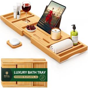 imageROYAL CRAFT WOOD Shower Caddy Shelf 2Pack  Adhesive NoDrill Rustproof Bathroom Organizer Large Capacity Shower Shelves for Home ampamp Bathroom DecorNatural Classic