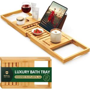 imageROYAL CRAFT WOOD Shower Caddy Shelf 2Pack  Adhesive NoDrill Rustproof Bathroom Organizer Large Capacity Shower Shelves for Home ampamp Bathroom DecorNatural Bamboo Foldable