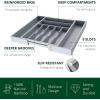 imageROYAL CRAFT WOOD Luxury Bamboo Kitchen Drawer Organizer  Silverware Organizer  Utensil Holder and Cutlery Tray with Grooved Drawer Dividers for Flatware and Kitchen Utensils 9 Slot BlackGray