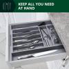 imageROYAL CRAFT WOOD Luxury Bamboo Kitchen Drawer Organizer  Silverware Organizer  Utensil Holder and Cutlery Tray with Grooved Drawer Dividers for Flatware and Kitchen Utensils 7 SlotGray