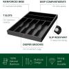 imageROYAL CRAFT WOOD Luxury Bamboo Kitchen Drawer Organizer  Silverware Organizer  Utensil Holder and Cutlery Tray with Grooved Drawer Dividers for Flatware and Kitchen Utensils 7 SlotBlack