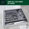 imageROYAL CRAFT WOOD Luxury Bamboo Kitchen Drawer Organizer  Silverware Organizer  Utensil Holder and Cutlery Tray with Grooved Drawer Dividers for Flatware and Kitchen Utensils 9 Slot BlackGray
