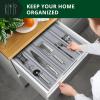 imageROYAL CRAFT WOOD Luxury Bamboo Kitchen Drawer Organizer  Silverware Organizer  Utensil Holder and Cutlery Tray with Grooved Drawer Dividers for Flatware and Kitchen Utensils 9 Slot BlackGray
