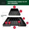 imageROYAL CRAFT WOOD Luxury Bamboo Kitchen Drawer Organizer  Silverware Organizer  Utensil Holder and Cutlery Tray with Grooved Drawer Dividers for Flatware and Kitchen Utensils 9 Slot BlackBlack