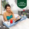 imageROYAL CRAFT WOOD Luxury Bathtub Caddy Tray One or Two Person Bath and Bed Tray Bonus Free Soap Holder Blue