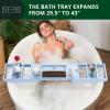 imageROYAL CRAFT WOOD Luxury Bathtub Caddy Tray One or Two Person Bath and Bed Tray Bonus Free Soap Holder Blue