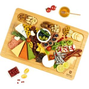 imageROYAL CRAFT WOOD Bamboo Charcuterie Boards  Cheese Board Set with 2 Sauce Bowls 4 Knives  Unique Charcuterie Board ampamp Serving Tray  House Warming Gifts New Home GiftsRectangular 18 x 12