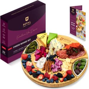 imageROYAL CRAFT WOOD Bamboo Charcuterie Boards  Cheese Board Set with 2 Sauce Bowls 4 Knives  Unique Charcuterie Board ampamp Serving Tray  House Warming Gifts New Home GiftsRound Expandable