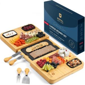 imageROYAL CRAFT WOOD Bamboo Charcuterie Boards  Cheese Board Set with 2 Sauce Bowls 4 Knives  Unique Charcuterie Board ampamp Serving Tray  House Warming Gifts New Home GiftsRectangular Expandable