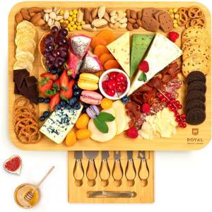 imageROYAL CRAFT WOOD Bamboo Charcuterie Boards  Cheese Board Set with 2 Sauce Bowls 4 Knives  Unique Charcuterie Board ampamp Serving Tray  House Warming Gifts New Home GiftsWithout Side Trays