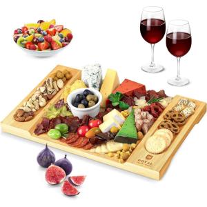 imageROYAL CRAFT WOOD Bamboo Charcuterie Boards  Cheese Board Set with 2 Sauce Bowls 4 Knives  Unique Charcuterie Board ampamp Serving Tray  House Warming Gifts New Home GiftsRectangular 155 x 10