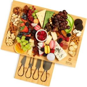 imageROYAL CRAFT WOOD Bamboo Charcuterie Boards  Cheese Board Set with 2 Sauce Bowls 4 Knives  Unique Charcuterie Board ampamp Serving Tray  House Warming Gifts New Home GiftsWithout Bowls