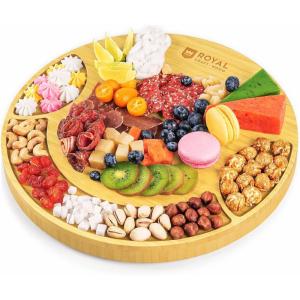 imageROYAL CRAFT WOOD Bamboo Charcuterie Boards  Cheese Board Set with 2 Sauce Bowls 4 Knives  Unique Charcuterie Board ampamp Serving Tray  House Warming Gifts New Home GiftsRound NonExpandable